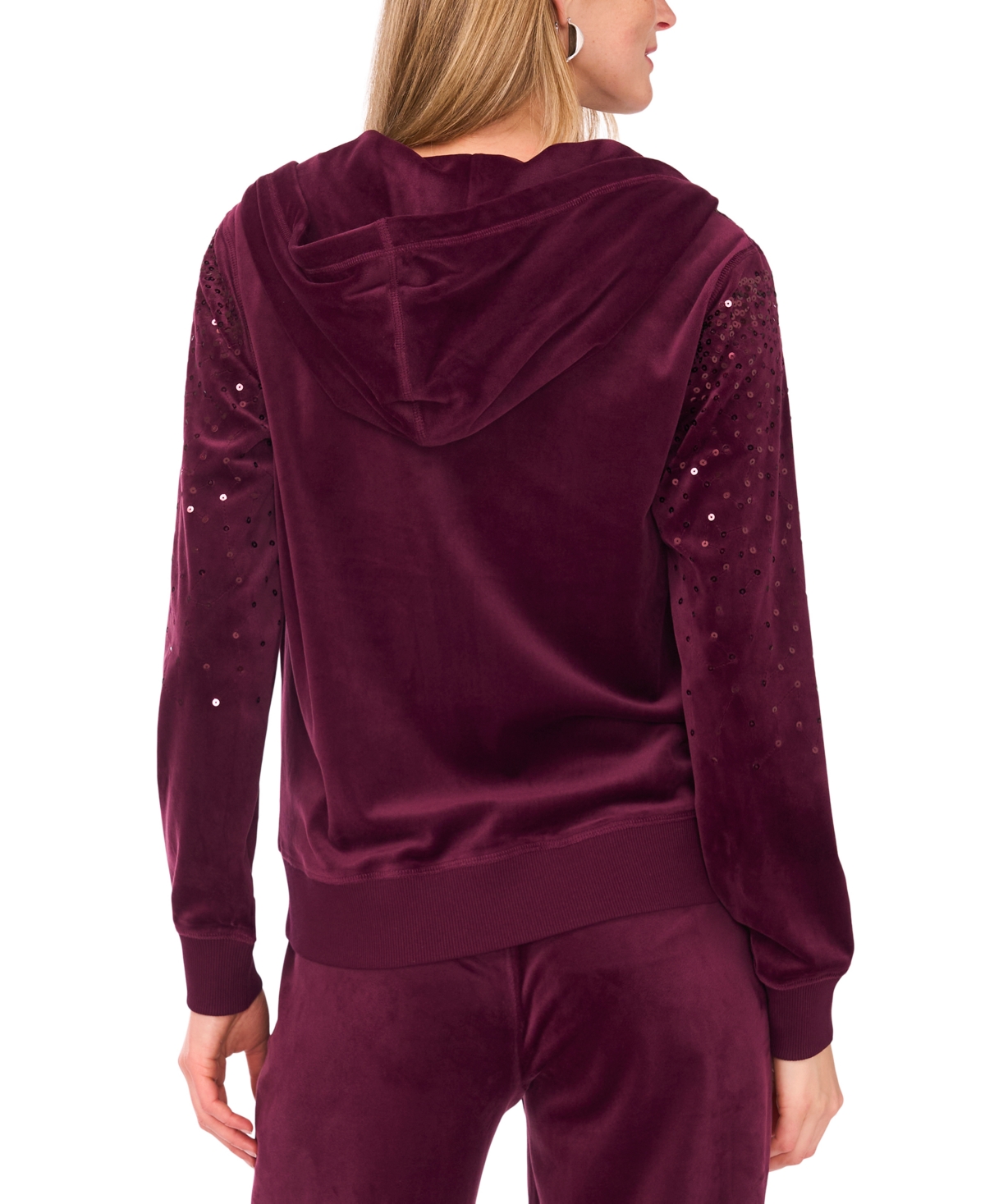 Vince Camuto Womens Velour Sequin Zip Front Hoodie Jacket Xs 3x In Purple