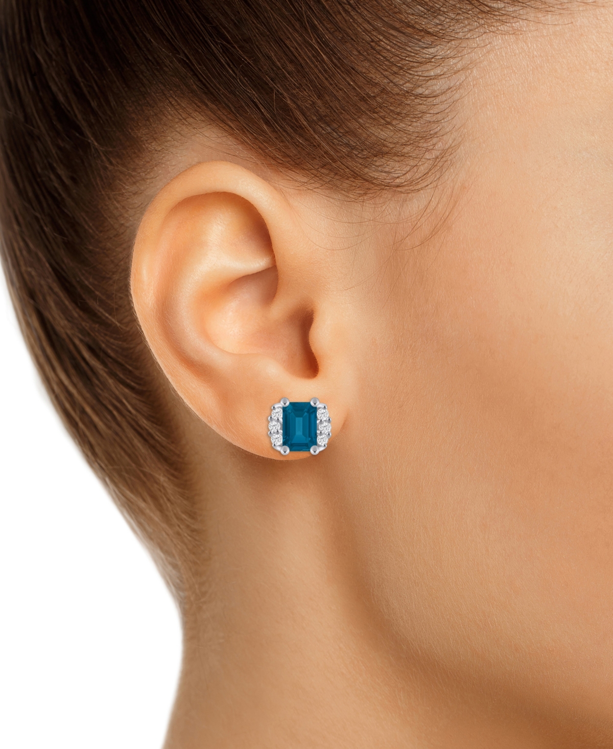 Macy's Gemstone And Diamond 1/3" Stud Earrings In 10k White Gold (also In 10k Yellow Gold)