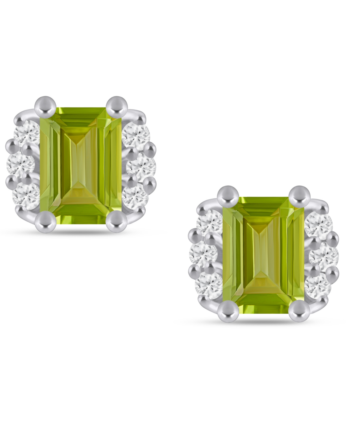 Macy's Gemstone And Diamond 1/3" Stud Earrings In 10k White Gold (also In 10k Yellow Gold)