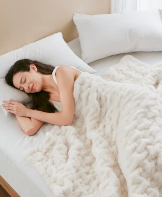 Ruched Reversible Faux-Fur Throw, 50" x 60"