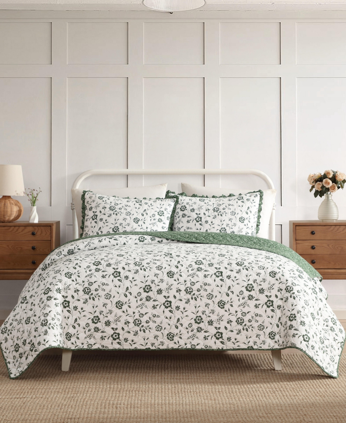 Laura Ashley Miranda Cotton 3-pc. Quilt Set, Full/queen In Green