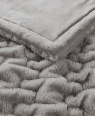 Ruched Reversible Faux-Fur Throw, 50" x 60"