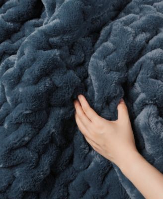 Ruched Reversible Faux-Fur Throw, 50" x 60"