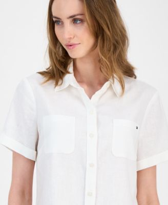 Women's Cuffed Short-Sleeve Camp Shirt