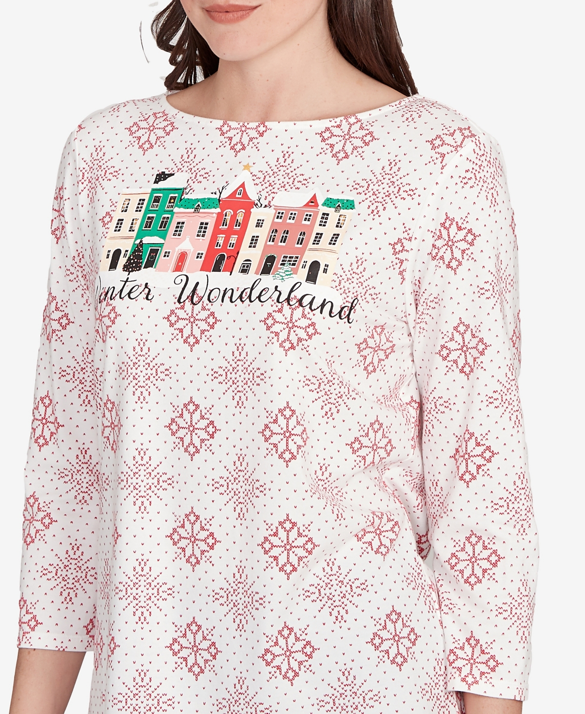 Ruby Rd. Petite Winter Wonderland Snowflake Knit Top In White