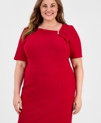 Plus Size Asymmetric Elbow-Sleeve Sheath Dress