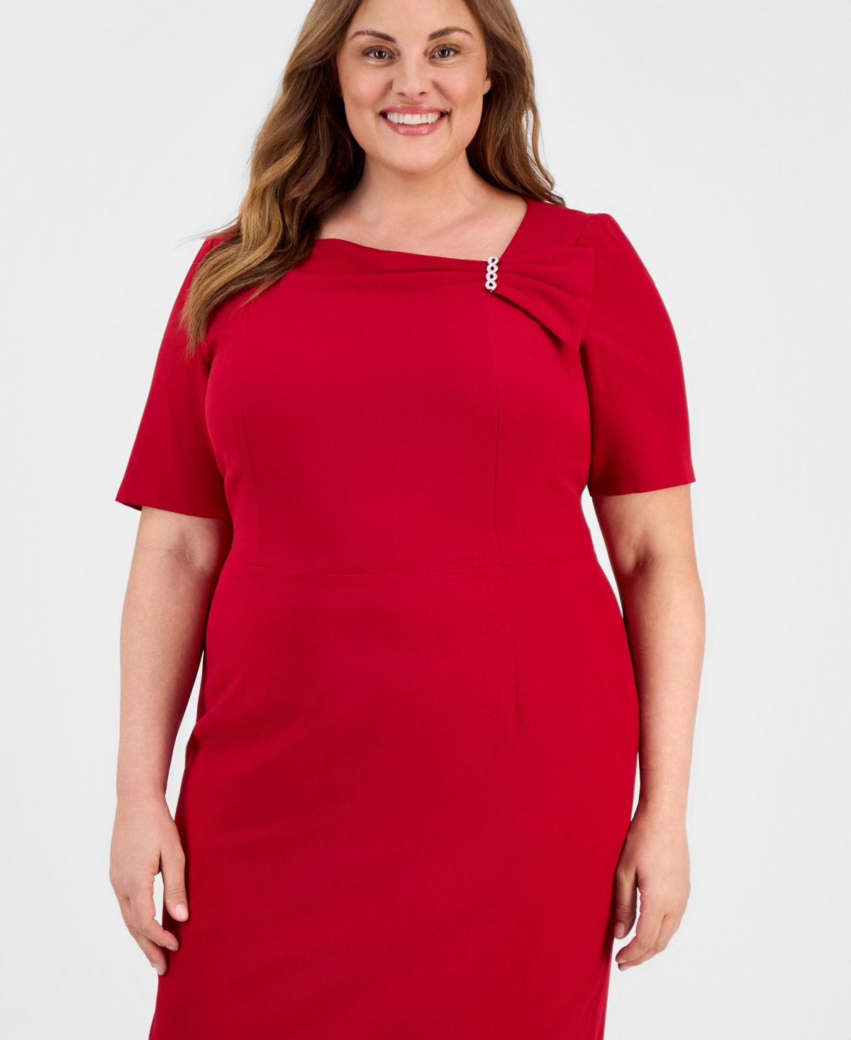 Kasper Plus Asymmetric Elbow-Sleeve Sheath Dress