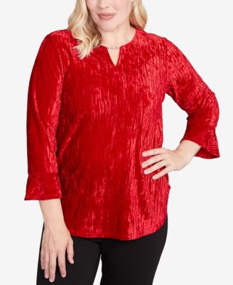 Women's Jet Setter Crushed Velvet Henley Tie Sleeve Top