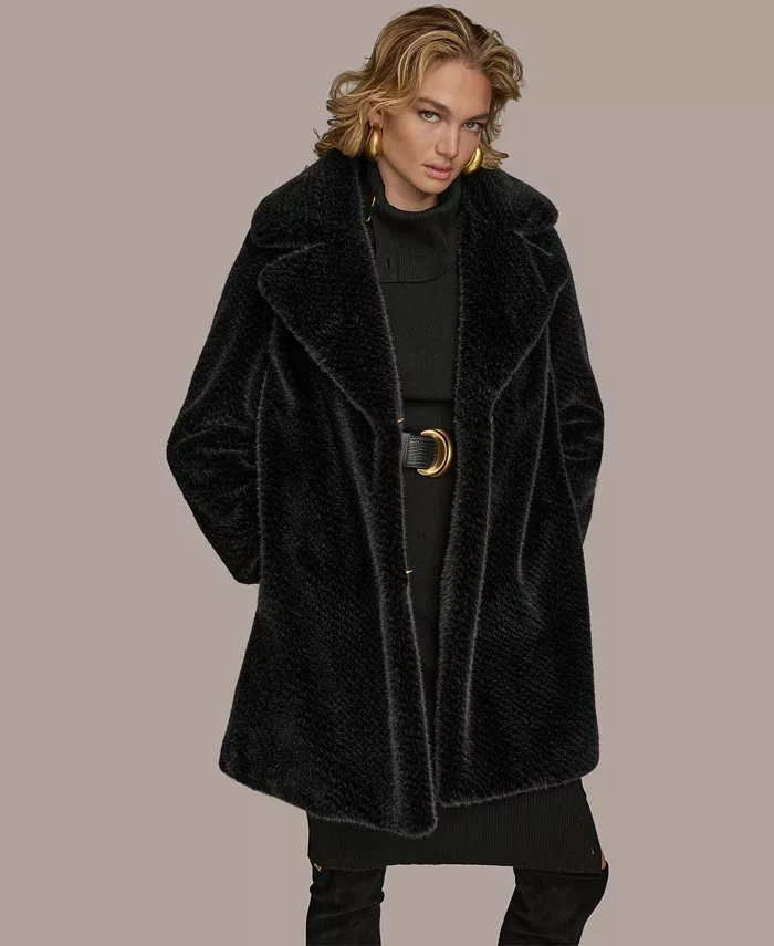 Women's Notched-Collar Faux-Fur Coat