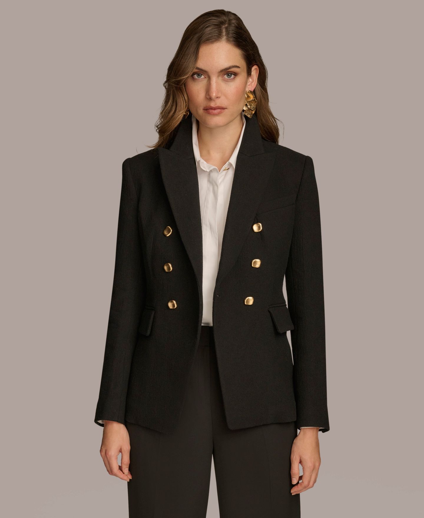 Женский пиджак Donna Karan New York Double Breasted Buttoned Blazer, цвет: Чёрный — фото 1