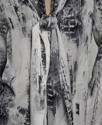 Women's Printed Neck Tie Long Sleeve Blouse