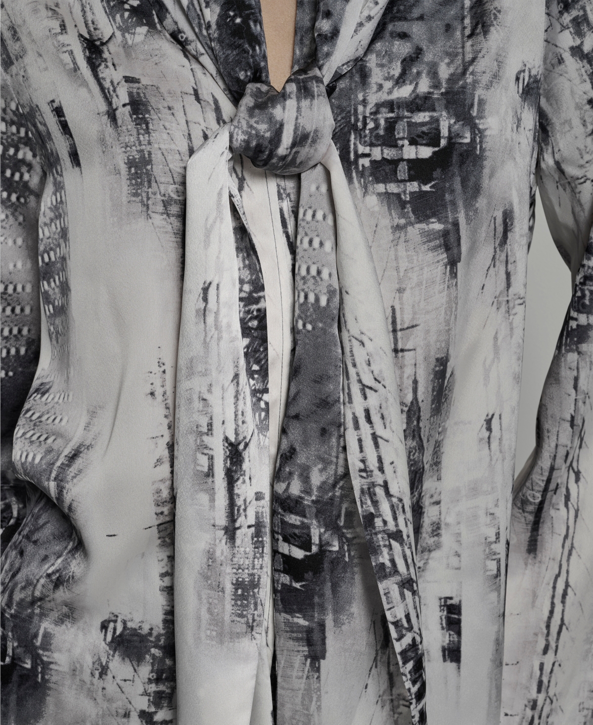 Dkny Women's Printed Neck Tie Long Sleeve Blouse