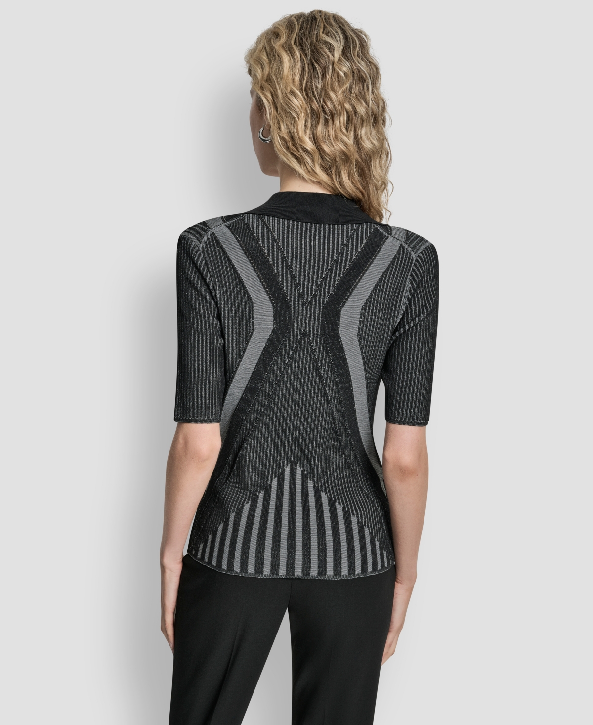 Dkny Women's Zip Up Short Sleeve Sweater In Black