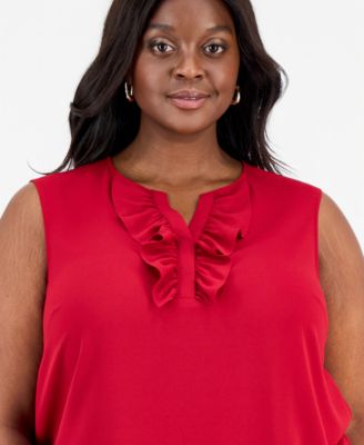 Plus Size Ruffle-Front Sleeveless Top