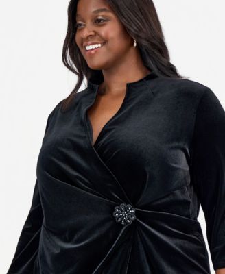 Plus Size Velvet Embellished Wrap Top