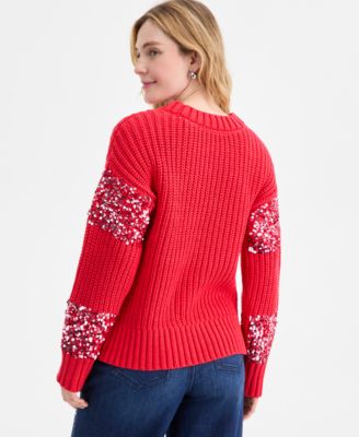 Women's Sequin Stripe Crewneck Sweater, Macy's Exclusive