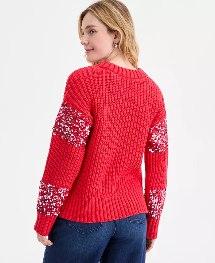 Women's Sequin Stripe Crewneck Sweater - thumbnail 2