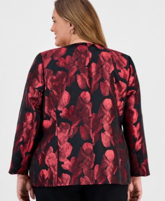 Plus Size Floral Jacquard One-Button Blazer