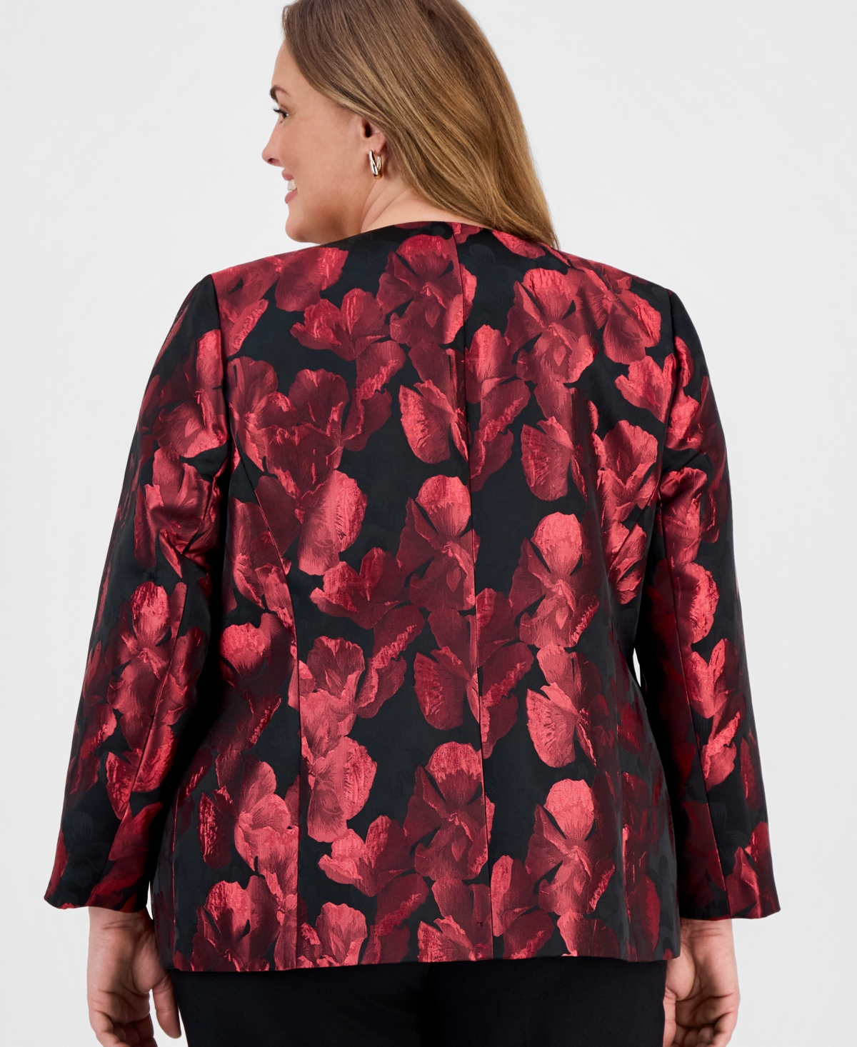 Kasper Plus Floral Jacquard One-Button Blazer