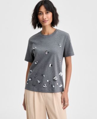 On 34th - Women's Knit Short-Sleeve Scattered Sequin T-Shirt