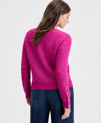 Women's V-Neck Jewel-Button-Cuff Sweater, Macy's Exclusive