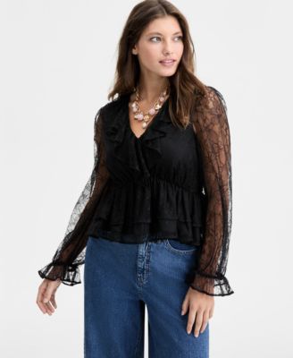 On 34th - Women's V-Neck Ruffle Lace Top