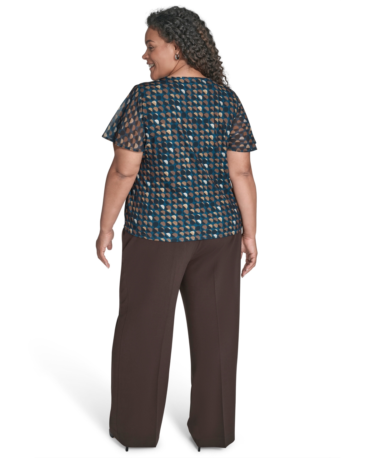 Calvin Klein Plus Printed V-Neck Flutter-Sleeve Blouse
