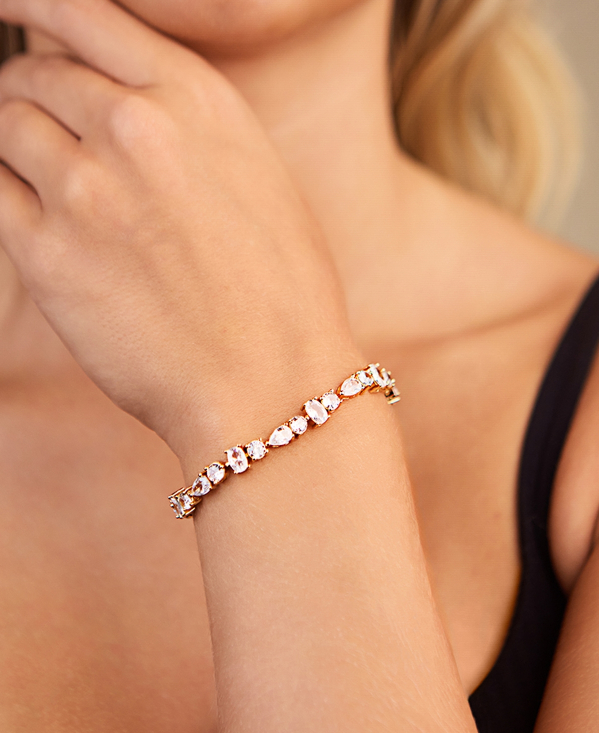 Sterling Forever Billie Cubic Zirconia Tennis Bracelet In Gold
