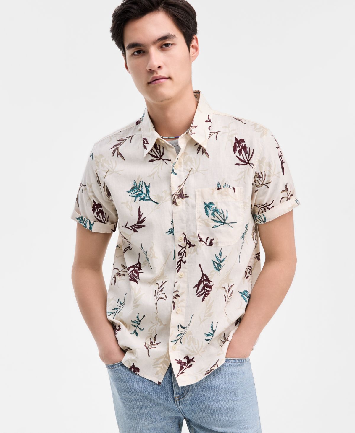 Мужская рубашка на пуговицах Orion Leaf с коротким рукавом, эксклюзивная модель Macy's