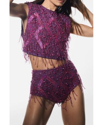 Women's Embellished Tassel Beaded Booty Shorts