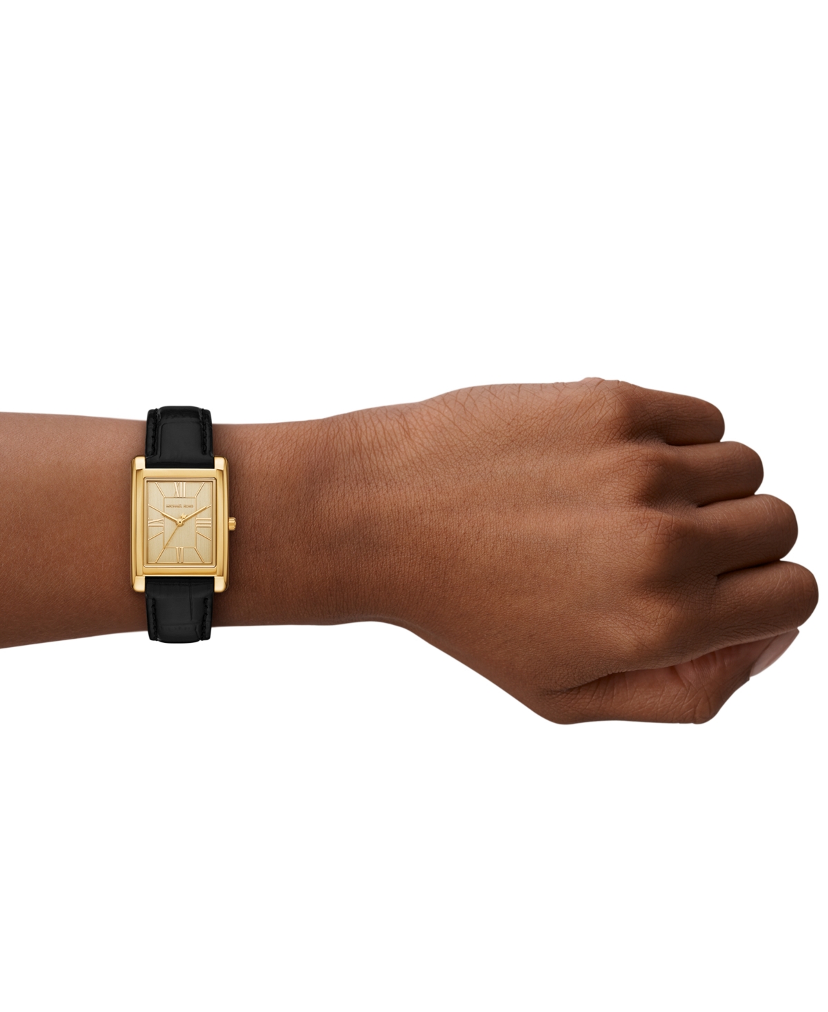 Michael Kors Women's Essex Three-hand Black Leather Watch, 26x36mm In Black