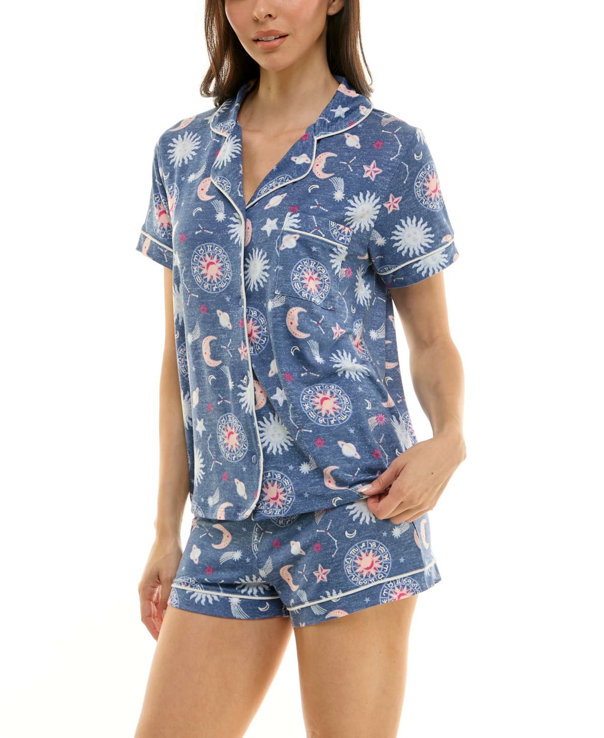 Derek Heart Women's Printed Top And Shorts Set In Blue