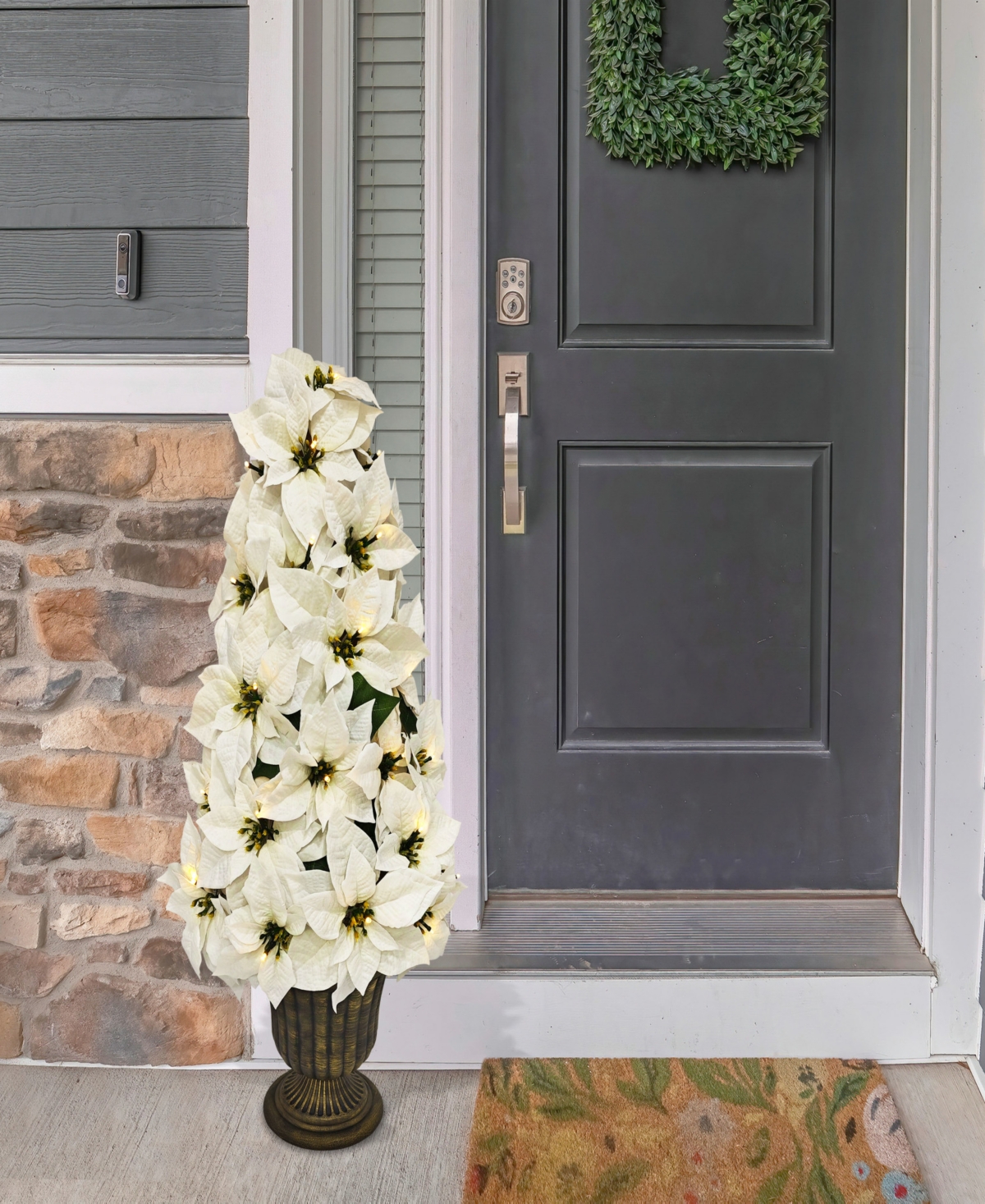 Puleo 36" Pre-Lit Artificial Potted White Poinsettias