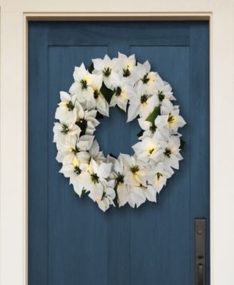 Puleo 24" Pre-Lit Artificial White Poinsettia Wreath