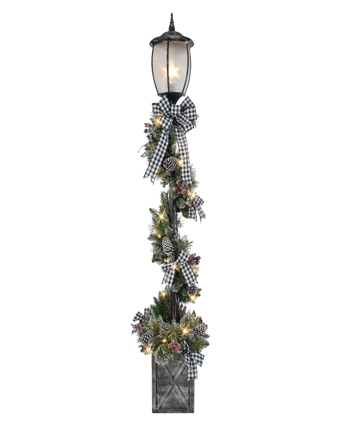 Puleo 7' Pre-lit Artificial Adorned Lamp Post With Branch Tips And Led Lights In Green