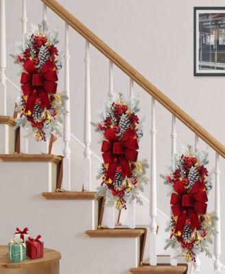 Puleo 28" Pre-Lit Adorned Flocked Artificial Banister Swag