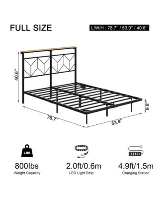 Full Size Floating Bed Frame with LED Headboard & Charging Station No Box Spring Needed