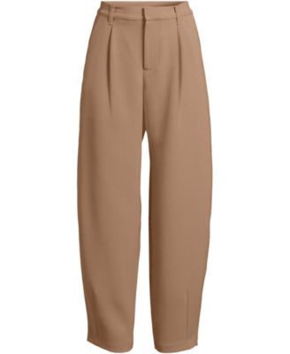 Women's Crepe High Rise Pleated Barrel Leg Ankle Pants