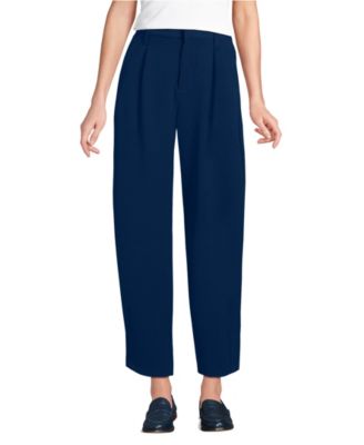Women's Crepe High Rise Pleated Barrel Leg Ankle Pants