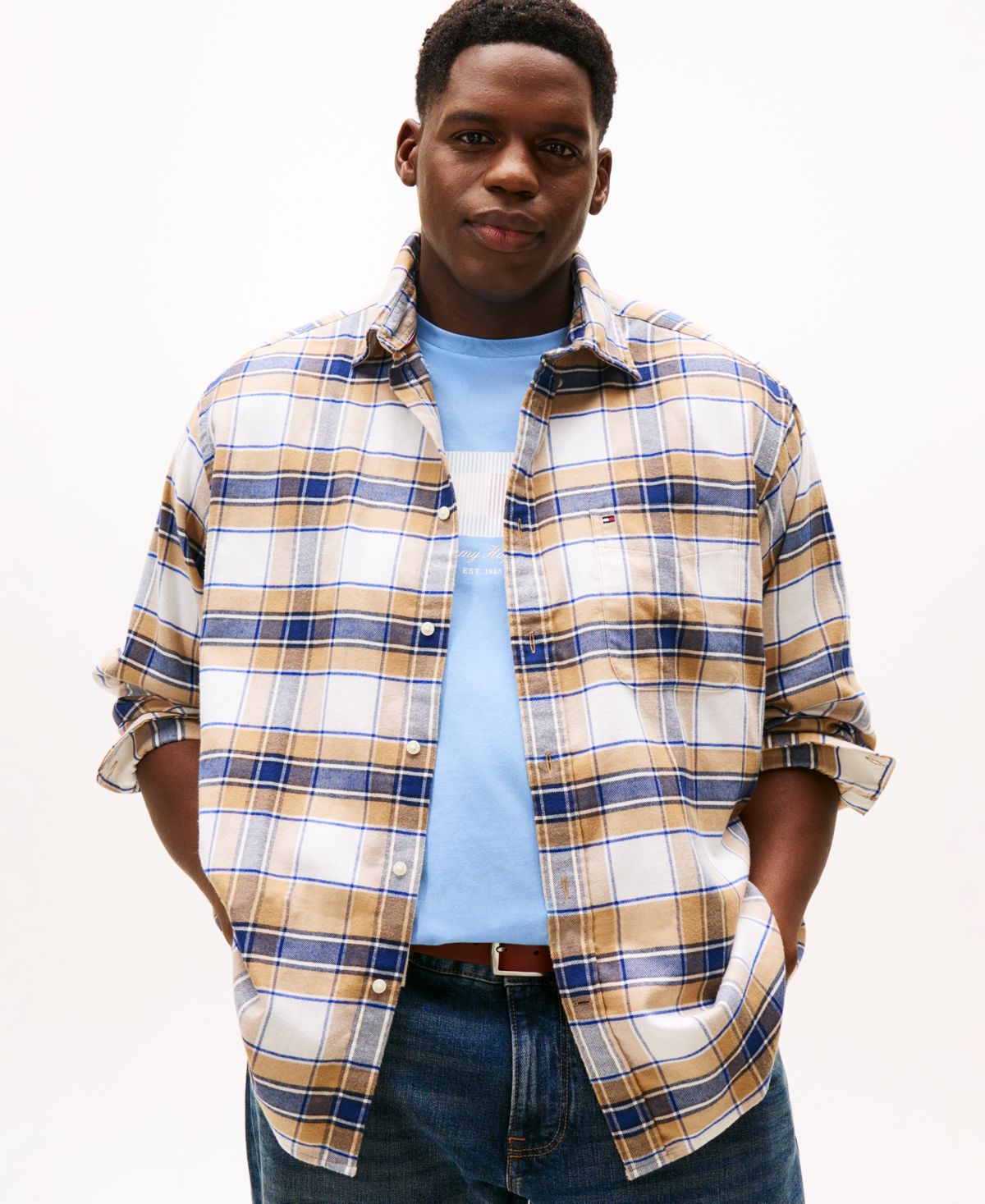 Мужская рубашка обычного покроя в крупную и высокую клетку