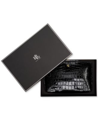 Crocodile-Embossed Leather Zipper Pouch