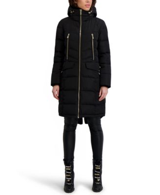 Women's Hooded Luxe Twill Detail Puffer Coat