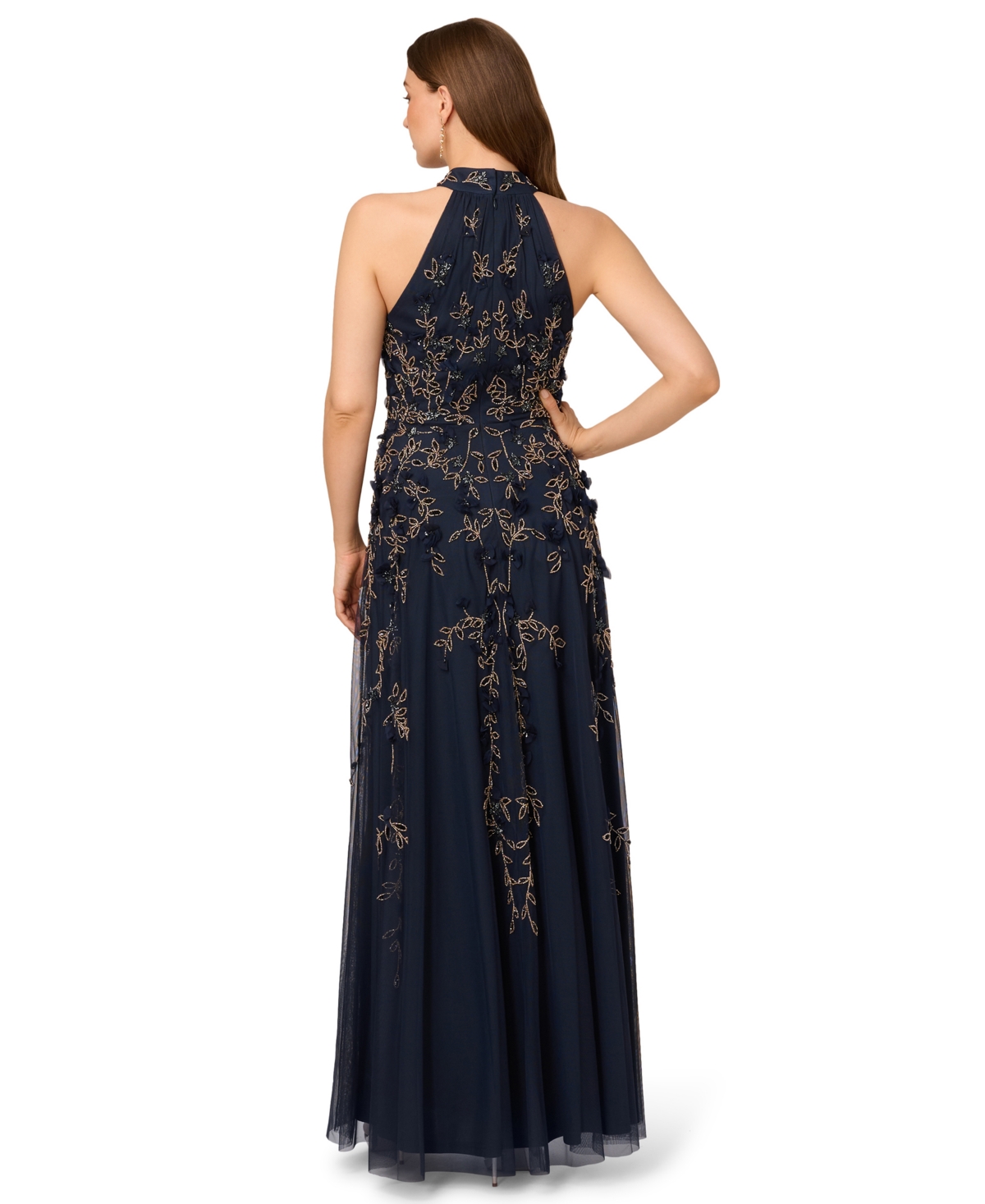 Adrianna Papell Women's Beaded Petal Sleeveless Maxi Dress In Black