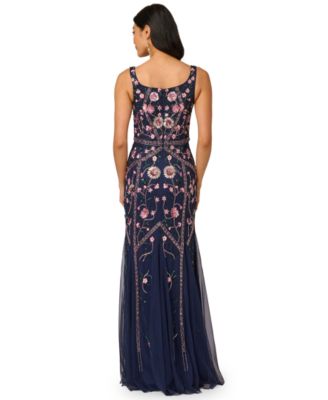 Women's Beaded Godet Square Neck Dress