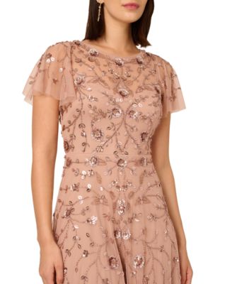 Women's Boat Neck Beaded Midi Dress