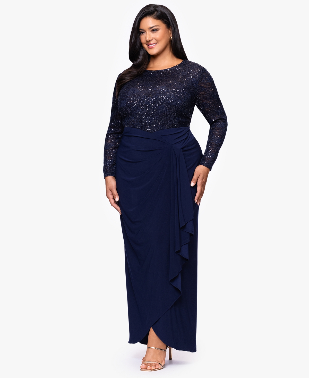 B & A By Betsy And Adam Plus Size Wrap Skirt Dress In Blue