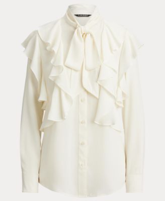 Women's Ruffle Detail Tie-Neck Blouse