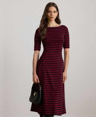 Women's Striped Stretch Cotton Midi Dress