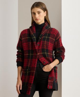 Women's Plaid Shawl-Collar Cardigan