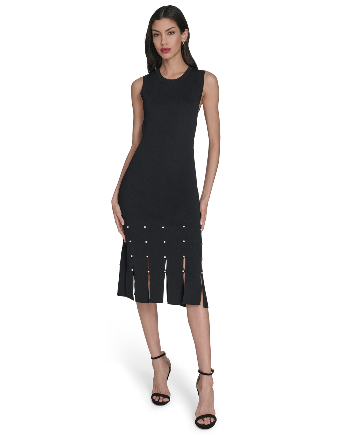 Vince Camuto Petite Sweater Slit Hem Midi Dress In Black